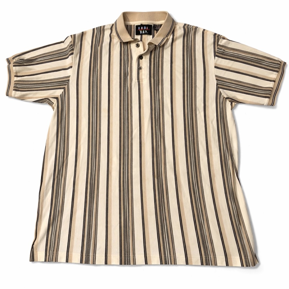 Trader Bay Men's Polo Shirt - Cream and Brown Stripes